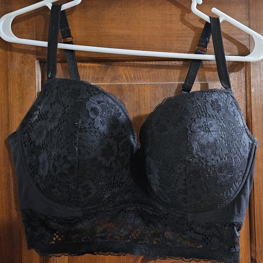 Adore Me Longline Underwire Lace Demi Cup Black Bra
